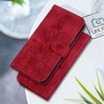 thumbnail image 2 of For iPhone 16 Plus 6.7" lily Embossed Strong Magnetic Attachment/Closure, Card Slots/Pocket, PU Leather Flip Wallet Case ﻿,Red,For iPhone 16 Plus, 2 of 7