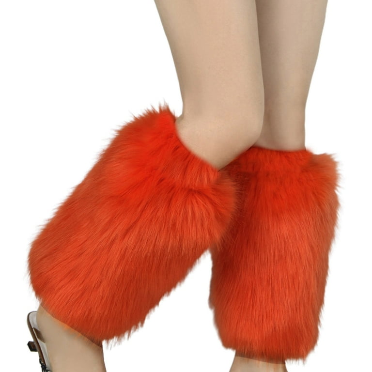 Women Vintage Vibrant Neon Furry Leg Warmers Winter Warm Fuzzy