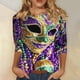 thumbnail image 1 of RKSTN Mardi Gras 3/4 Sleeve T Shirts for Women Top Oversized Crewneck Carnival Mask Print 3/4 Length Sleeve Shirt Womens Casual Round Neck Mask Tuesday Carnival Party Three Quarter Sleeve Tee Shirt, 1 of 5