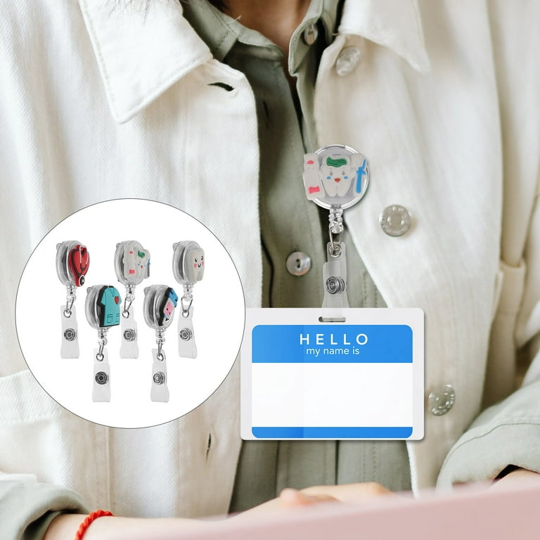 5pcs Pharmacy Badge Reels Holder Retractable ID Clips Name Tag Card Clips Nursing Badge Holder, Size: 8x3.5cm