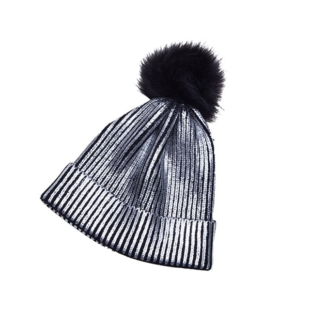 Qarigey Gorras de moda de de punto con brillo metálico de invierno, sombreros de otoño, accesorios para bolas de pelo con pompón, ciclismo Sombreros plata Qarigey AP010185-01