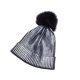 thumbnail image 1 of Jumpingount Gorras de punto brillantes metálicas de invierno Sombreros Pompom Skullies Student silver Type3 NO3, 1 of 6