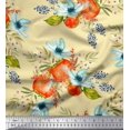 thumbnail image 1 of Soimoi Yellow Rayon Fabric Tomato & Freesia Floral Print Sewing Fabric Yard 42 Inch Wide, 1 of 5