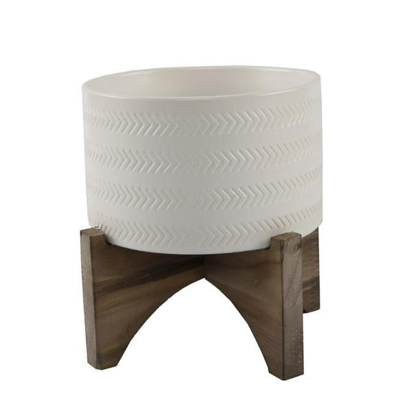 Flora Bunda CT872E-MTWH 5' Arrow Ceramic Planter on Wood Stand,Matte White