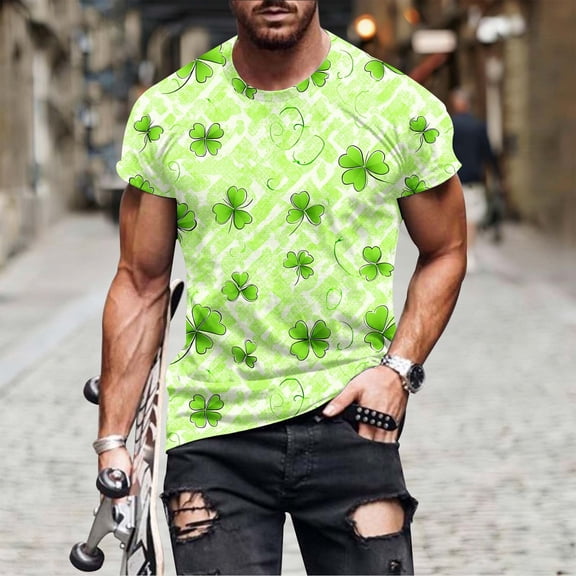 Blczomt St Patricks Day Mens Big and Tall T Shirts Green Regular-Fit Irish T Shirts Short Sleeve Shamrock Clover Graphic Tees for Men