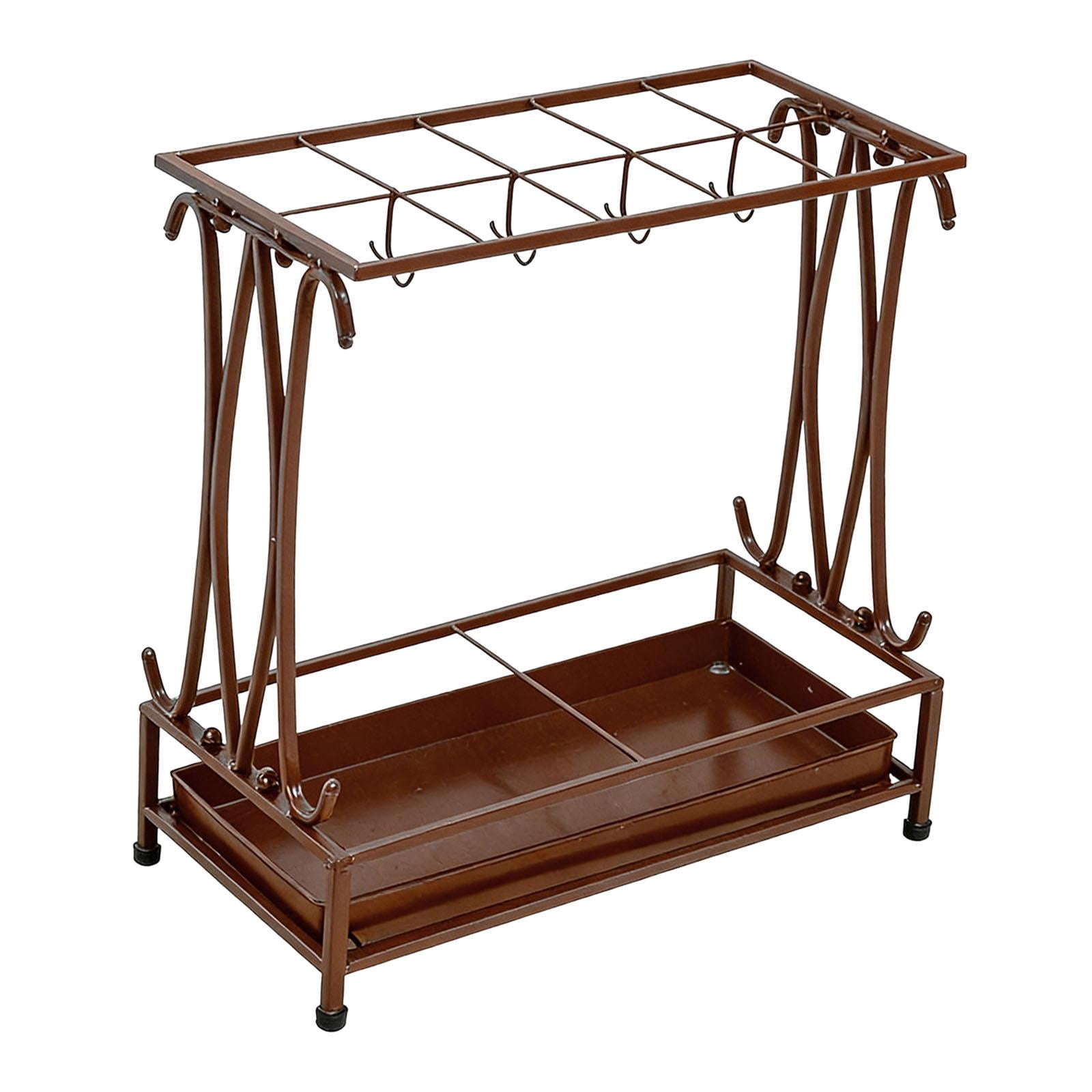Fiocias Iron Umbrella Holder with Drip Tray Rectangular Umbrella Storage Organizer Stand Brown