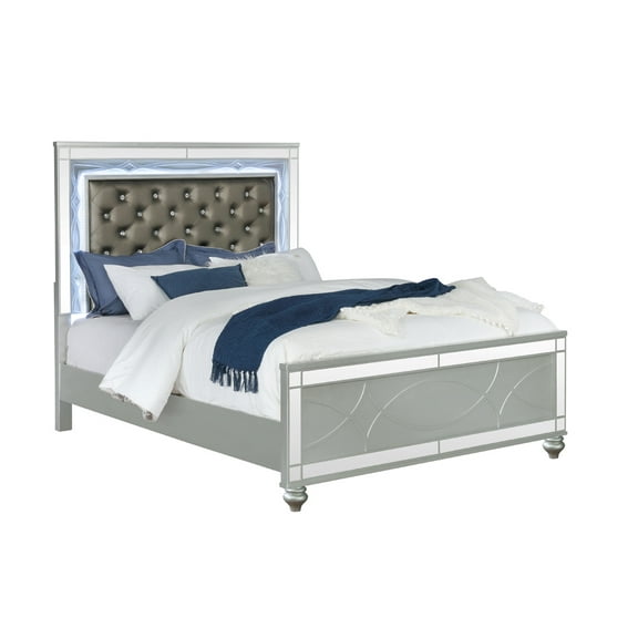 Gunnison Queen Platform Bed With LED Lighting Silver Metallic