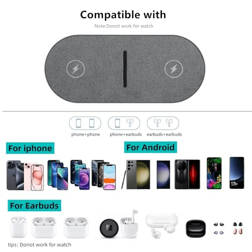 40W Wireless Charging Pad, Dual 20W Fast Wireless Charging Mat for iPhone 16 15 14 13 12 11/Pro/Pro Max/SE/X/XS,Apple Airpods 4/3/Pro,15W Wireless Charger Station for Samsung Galaxy/Note/Bud+