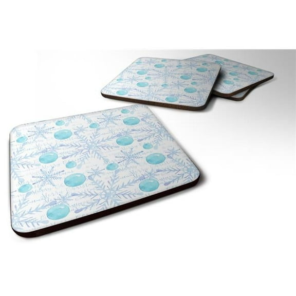 Winter Snowflakes on White Foam Coaster, Set of 4