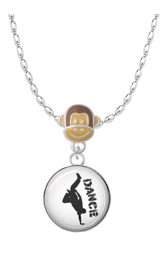 Silvertone Domed Hip Hop Handstand Dance Mia Monkey Charm Necklace