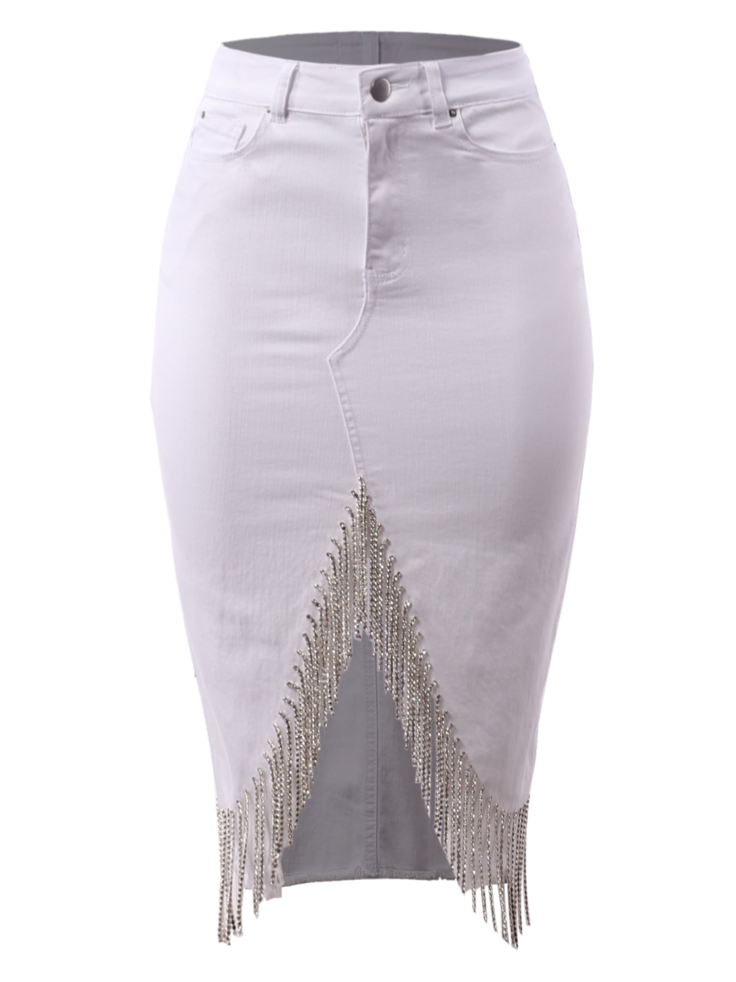 White Acid Wash Frayed Denim Skirt