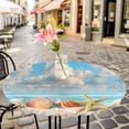thumbnail image 3 of Ocean Shell Elastic Fitted Round Table Cover Beach Theme Starfish Conch Waterproof Outdoor Tablecloth for Holiday Party, Picnic, Patio & Dining Fits Tables Up to 36"-44", 3 of 8