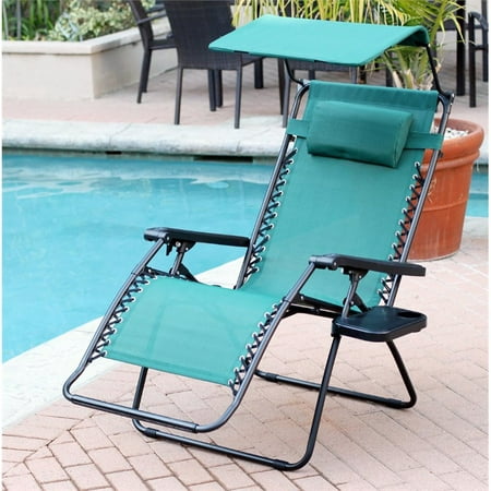 Chaise Lounge Tray Jeco Oversized Zero Gravity Chair with Sunshade and Drink Tray in Pacific Blue (Set of 2 Chairs) ()