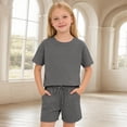 thumbnail image 6 of LRen Girls Summer Outfits 2 Piece Outfits Short Sleeve T Shirts Top and Shorts Clothing Sets Drawstring with Pockets Toddler Girl Outfits, 6 of 6