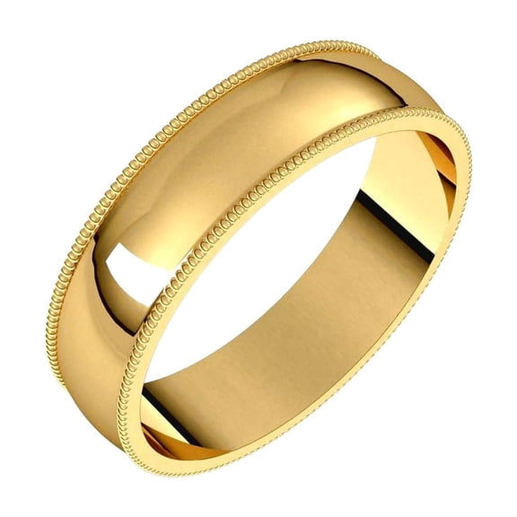 14k Yellow Gold 5mm Light Milgrain Band Ring Size 6 Ring for Women and Men - 3.1 Grams