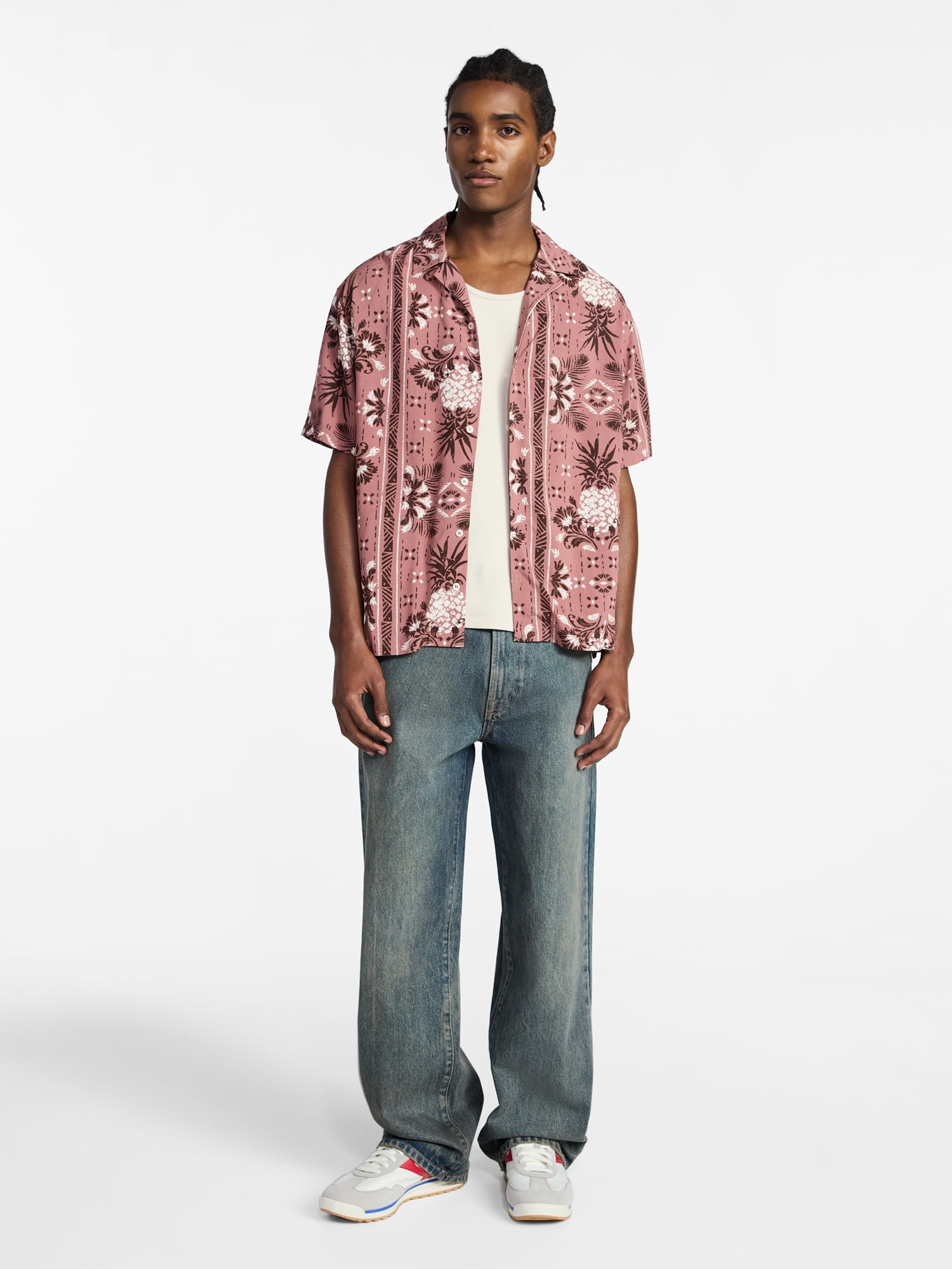 No Boundaries Rayon Shirt with Short Sleeves, Men's and Big & Tall XS-4XLT