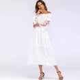 thumbnail image 2 of Vestido largo maxi para mujer, con hombros descubiertos, encaje, mangas acampanadas, elegante vestido de fiesta de noche bohemio blanco, 2 of 6