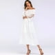 thumbnail image 2 of Vestido largo maxi para mujer, con hombros descubiertos, encaje, mangas acampanadas, elegante vestido de fiesta de noche bohemio blanco, 2 of 6
