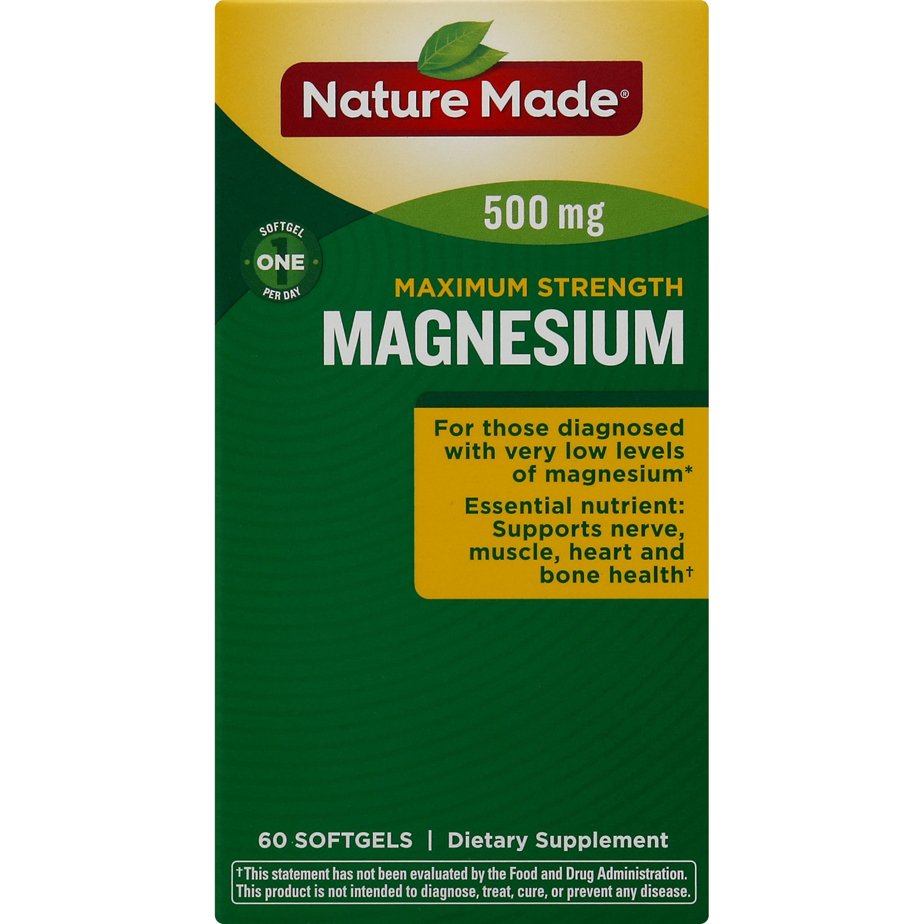 NATURE MADE Magnesium, Maximum Strength, 500 mg, Softgels, 60.0 CT