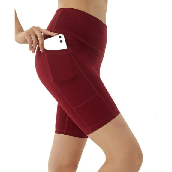 High Waisted Biker Shorts with Pockets Running Workout Shorts Women Tummy Control Cool Dry Spandex Yoga Shorts