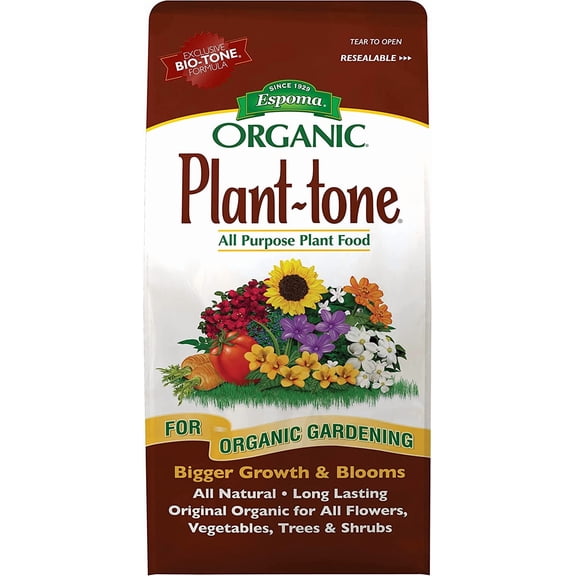 Organic Plant-Tone 5-3-3 Natural & Organic All Purpose Plant Food; 4 lb. Bag; The Original Organic Fertilizer for All Flowers, Vegetables, Trees, and Shrubs.