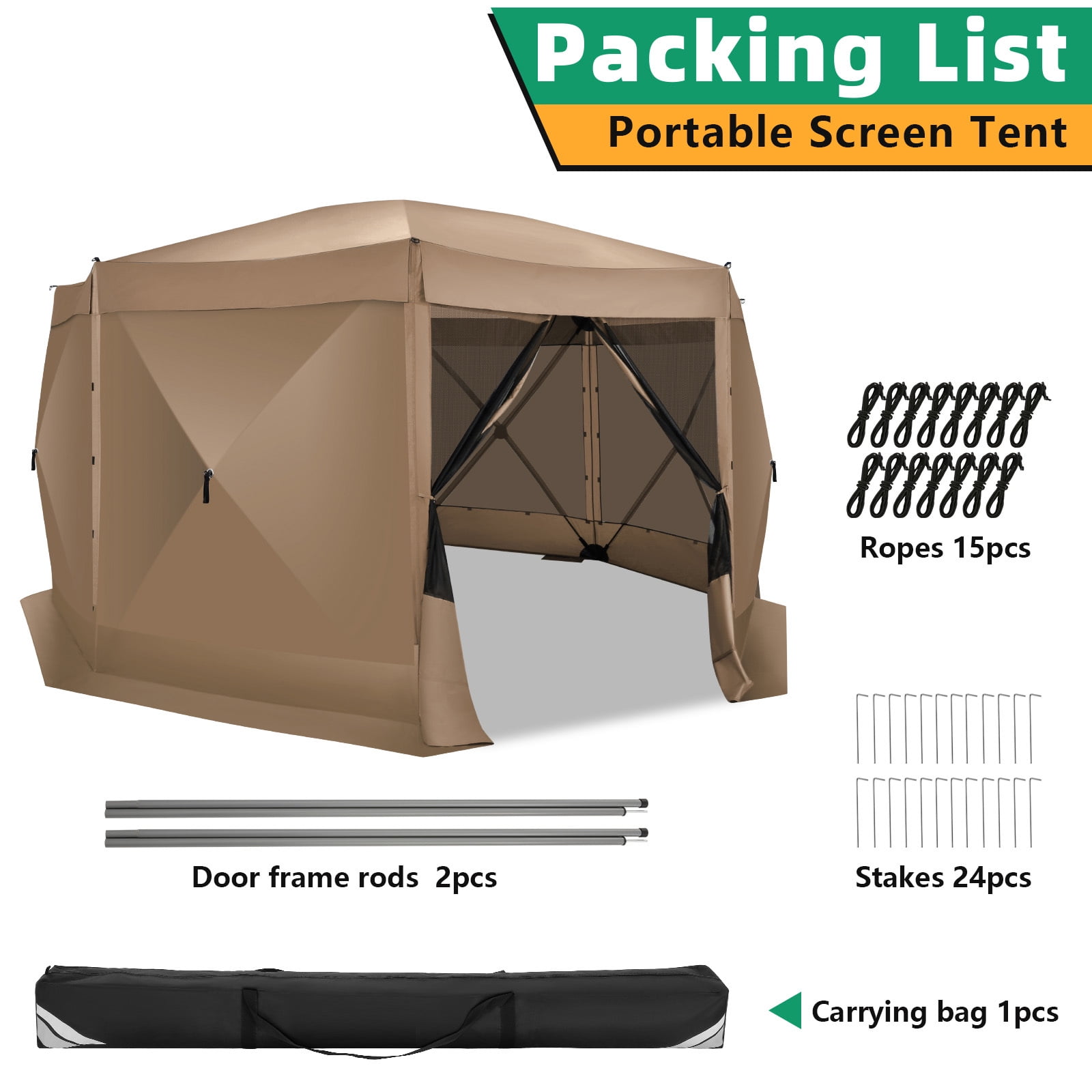 SANOPY 15'x15' Pop up Gazebo 8-Sided Outdoor Screen Gazebo with Netting & Sidewalls Camping Gazebo Instant Shelter Glamping Tent w/ Carrying Bag for Backyard Garden, Khaki