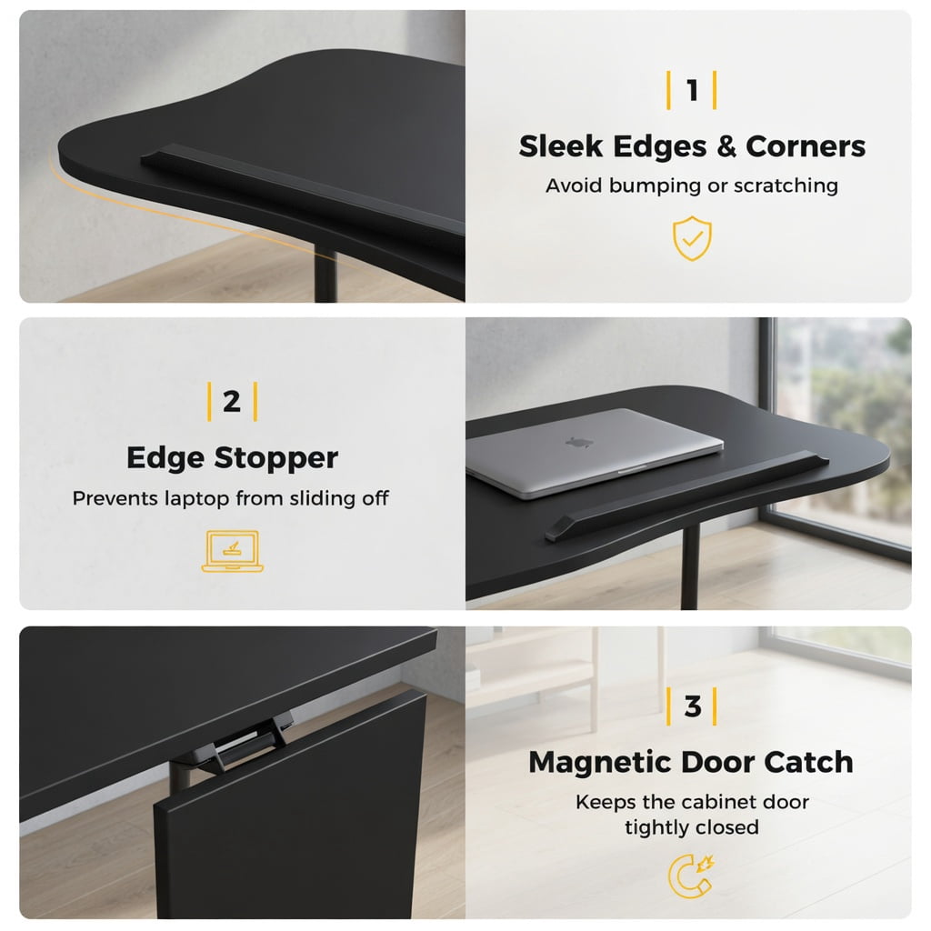 Topcobe Adjustable Mobile Standing Desk Cart with Tilt Desktop and Cabinet, Perfect Addition to Home, Office, Kitchen, Dining Room, Black
