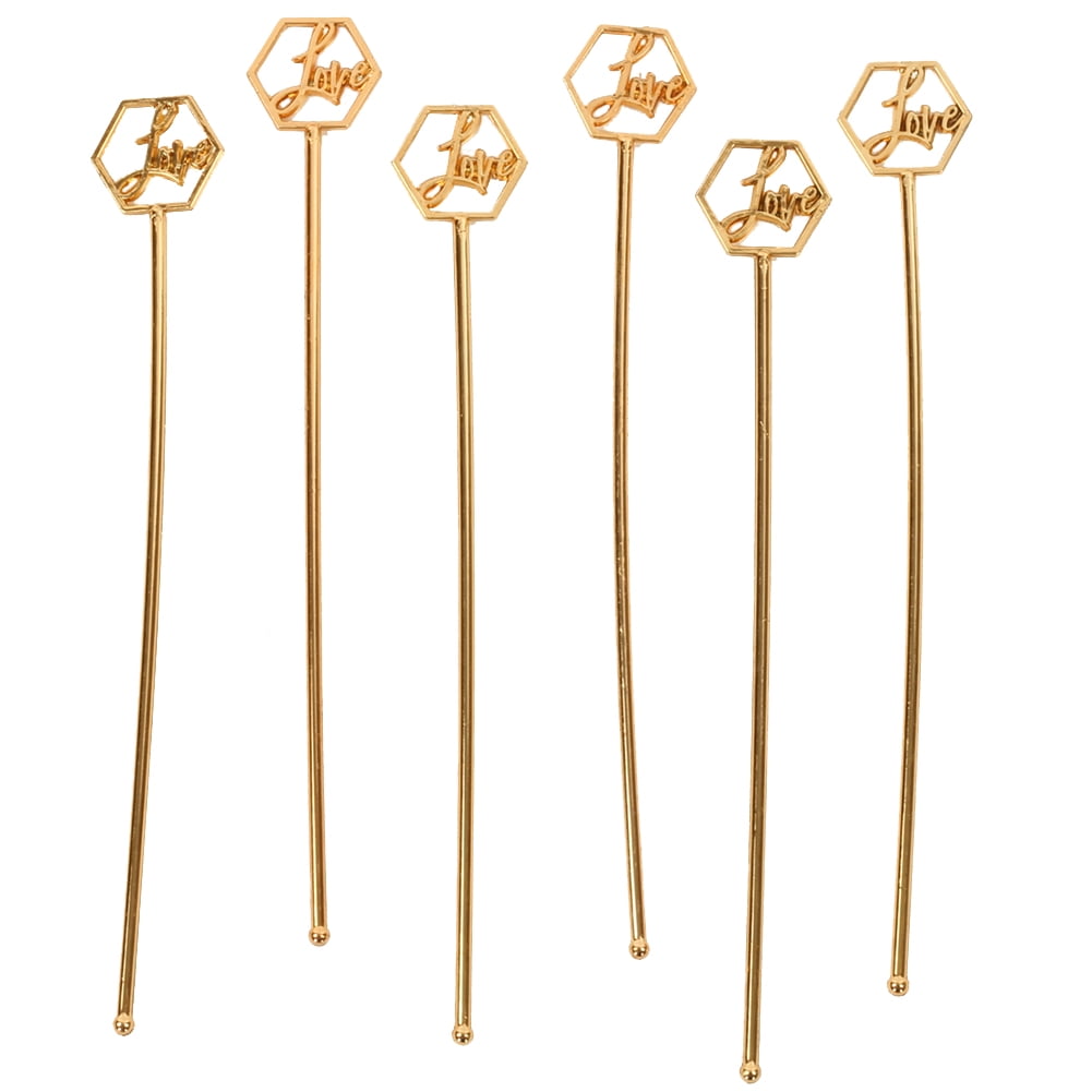 Koyal Wholesale Long Drink Stirrers, 7Inch Metallic Gold Love Plastic