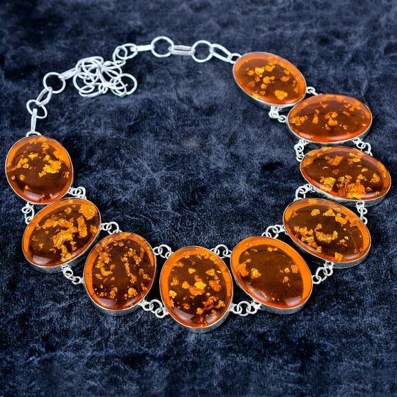 925 Sterling Silver Baltic Amber Gemstone Handmade Jewelry Necklace 18"