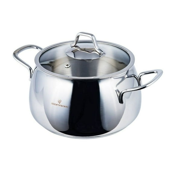 Venus Stainless Steel Deep Stock Pot with Glass Lid 2.1-qt. (2 L) Soup Pot Deep Casserole Cooking Pot Suitable for Induction Stove Cookware