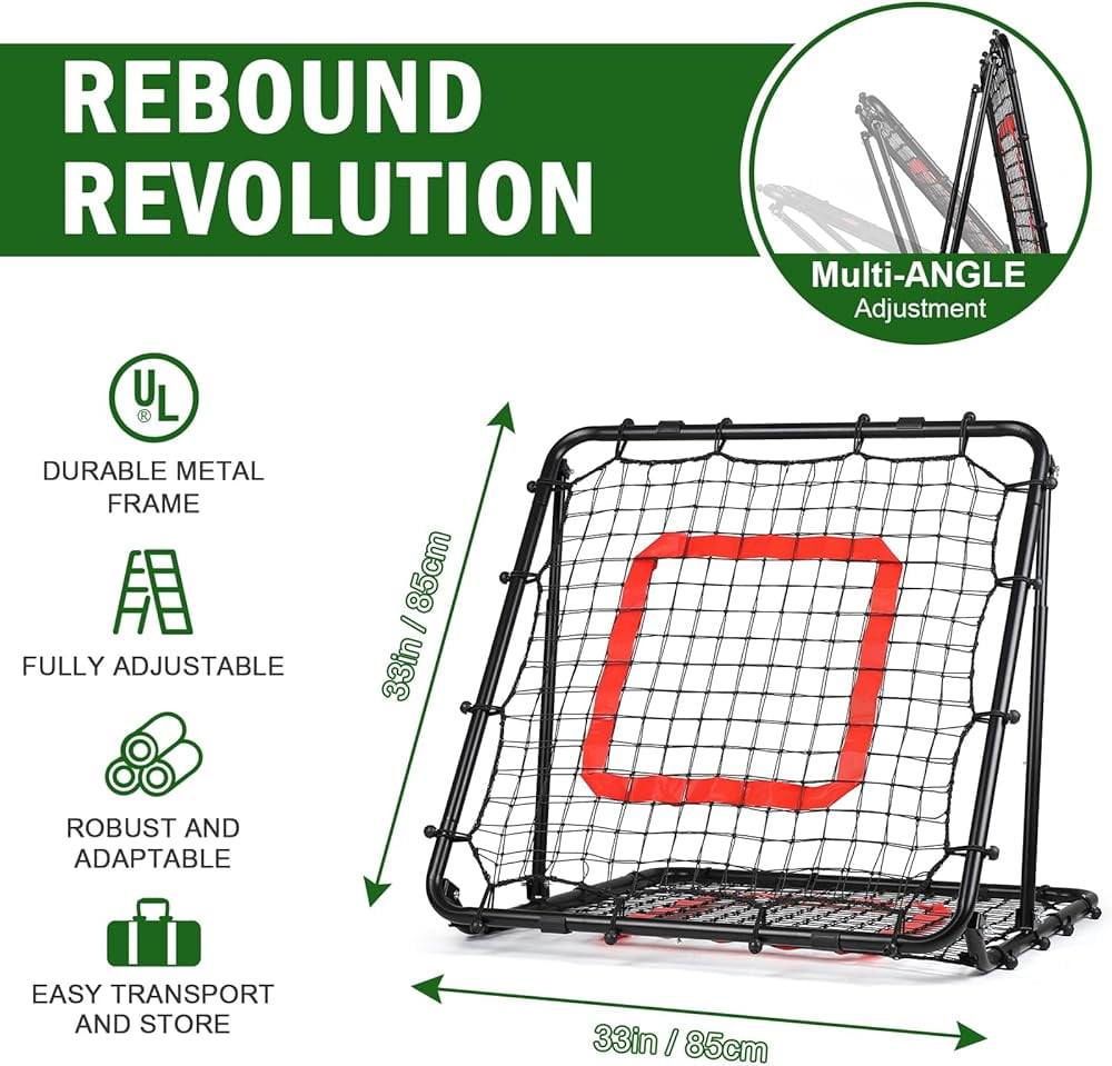 Ball Game Rebounder Net for Pitching Practice, Rebounder Net for Any Age Baseball/Softball Player, Easy to Assemble, High Stretch Net, Outdoor/Indoor Available, Free Throw Shooting
