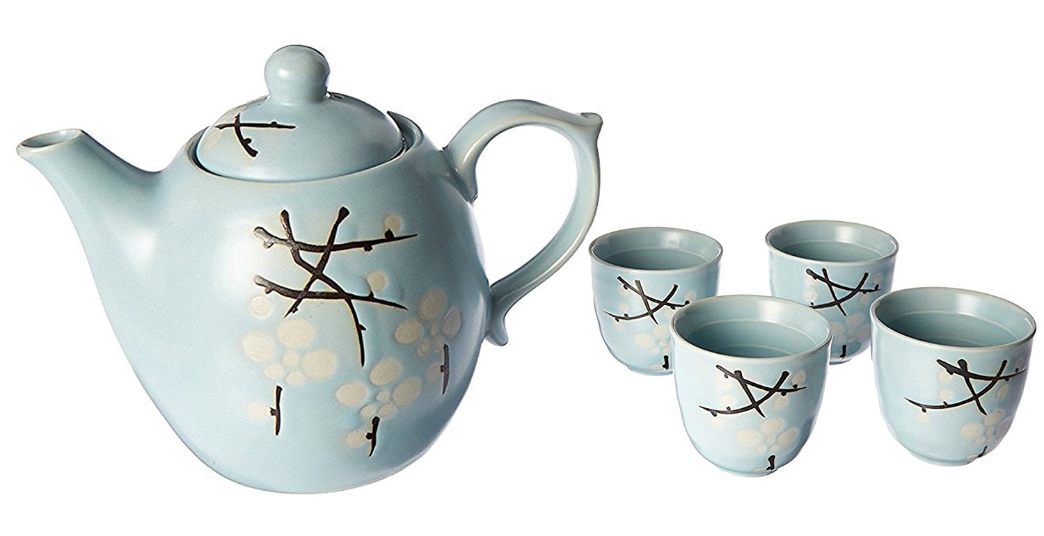 Hand-Painted White Porcelain Tea Set Black Lotus Teacup Set of 4