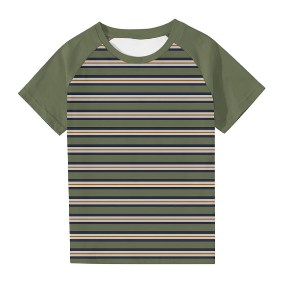 Kawaii Striped Casual Shirts for Children Boy Girl Summer Fall Short Sleeve Boat Neck Spandex Print Tops Blouses Shirts Kid 2026 Clothing