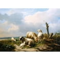 thumbnail image 2 of Eugène Joseph Verboeckhoven 14x11 Black Ornate Wood Framed Double Matted Museum Art Print Titled: Sheep in a Landscape (1853), 2 of 5