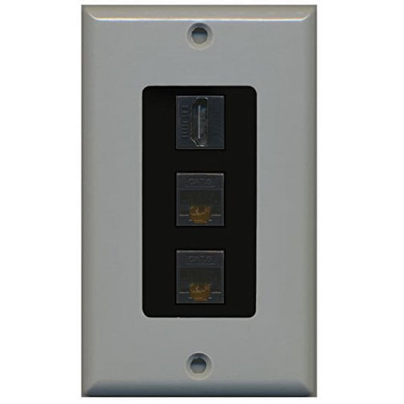 RiteAV - 1 Port HDMI 2 Port Cat6 Ethernet Decorative Wall Plate - Gray/Black