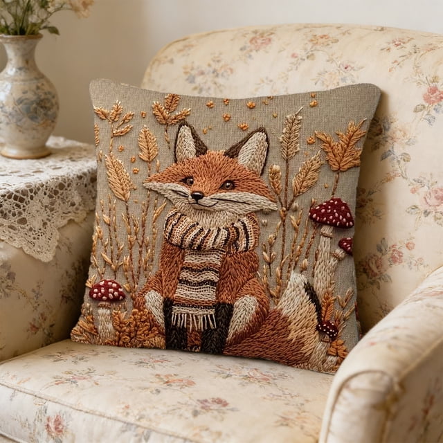 Funda de almohada de poliéster con bordado falso, diseño de alpacas, zorros y ardillas, con estampado de animales para sofá, sala de estar, dormitorio, artículos esenciales de viaje, regalos de cumple