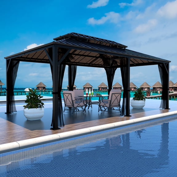 VEIKOUS 12' x 20' Outdoor Hardtop Gazebo, Double Roof Metal Gazebo for Patio, Garden, Lawn, Party