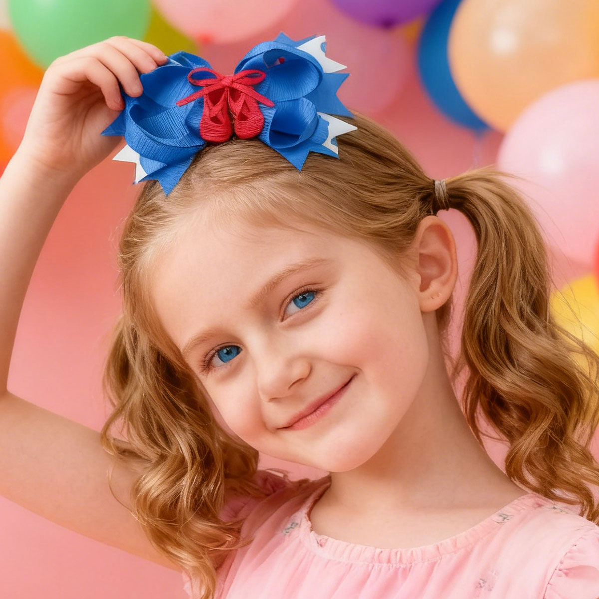 JoyBowie 4 Pcs 5inch Layered Hair Bows for Girls 3-8 Years, Grosgrain Ribbon Clips for Birthday Parties & Daily Hairstyles