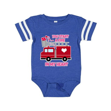 

Inktastic Valentine Fire Truck White and Pink Hearts Gift Baby Boy or Baby Girl Bodysuit