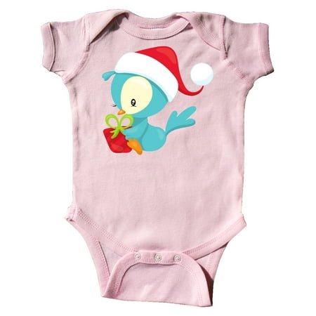

Inktastic Christmas Bird Blue Bird Bird With Present Gift Baby Boy or Baby Girl Bodysuit