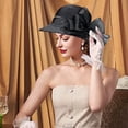 thumbnail image 4 of Zhuge Black Organza Church Hat – Wide Brim Sun Hat with Flower Decoration, Tea Party Style, 4 of 4