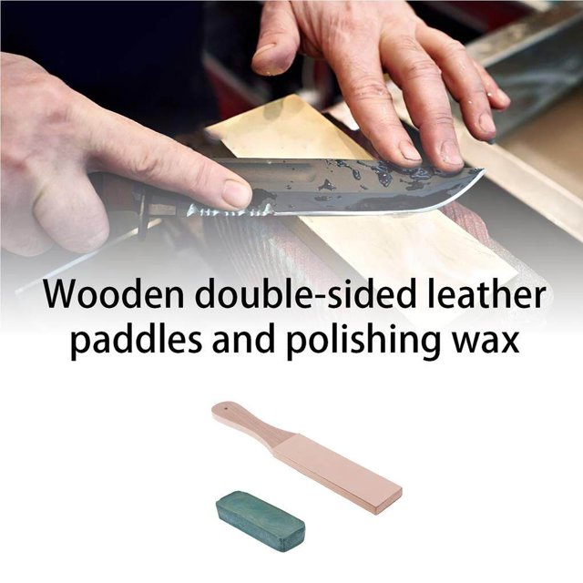 Wooden Knife Sharpener Leather Craft Strop Kit Double Side Sharpening Tools Razor Polishing Board with Polishing Wax for DIY Home Handicraft