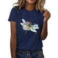 thumbnail image 2 of Hauts d'Été pour Femmes, Blouses Décontractées Élégantes 2024, T-Shirts Mode Décontractée Imprimé Col Rond Manches Courtes T-Shirt Bleu, 2 of 5