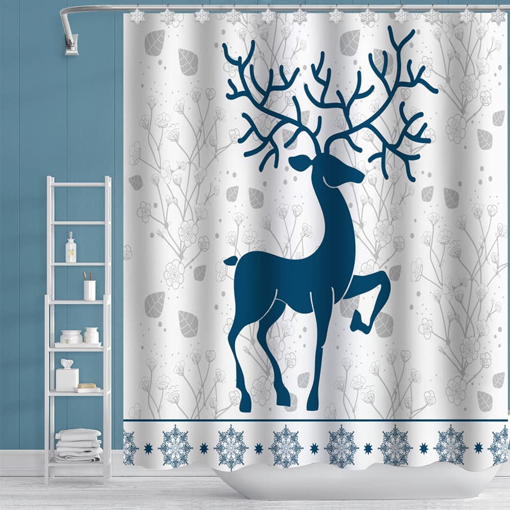 Christmas Reindeer Winter Snowflake Animals Shower Curtain Sets Bathroom Decor 