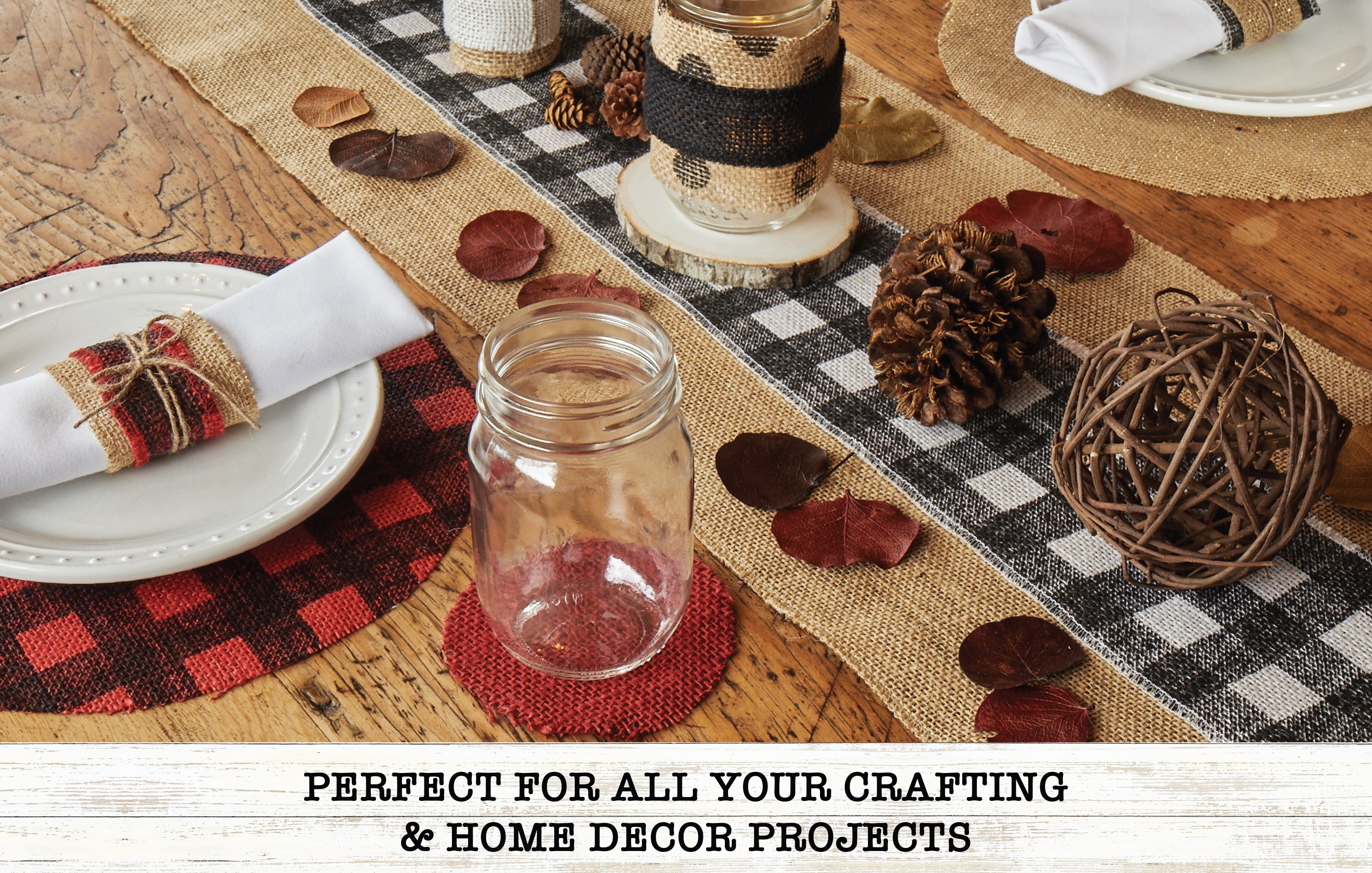 Love, Laugh, Craft Natural Jute Burlap Table Runner Roll, Ribbons, 12"W x 3-Yards