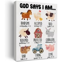 Inspirational Motivational God Says I Am Poster Canvas Wall Art for Nursery Home Decor Christian Farm Animals Canvas Print Painting Ready to Hang Gifts - Easel & Hanging Hook 12x15 Inch
