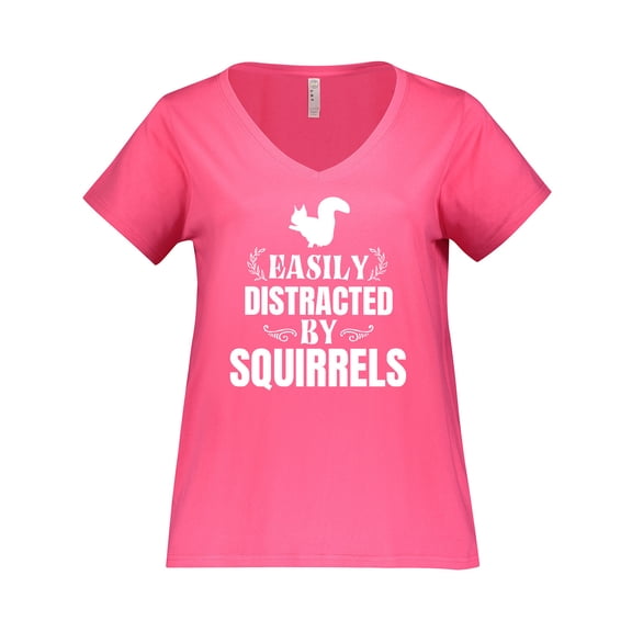 Inktastic Easily Distracted by Squirrels Women's Plus Size V-Neck T-Shirt