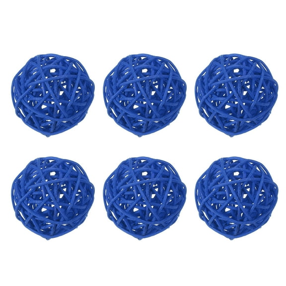 Uxcell 6 Pcs Wicker Rattan Balls 2.4 Inch Rattan Decorative Balls Vase Fillers for Wedding Party Centerpiece Bowls Home Decoration, Blue