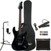 Sawtooth Black ES Series Electric Guitar with Black Pickguard - Includes: Gig Bag, Amp, Picks, Tuner, Strap, Stand, Cable, Guitar Instructional, and Free Music Lessons