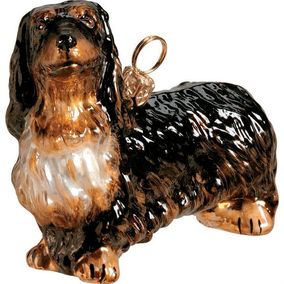 Dachshund Long Haired Black Dog Glass Polish Christmas Ornament Decoration